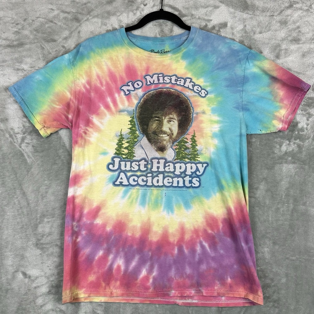 Bob Ross T-Shirt Men's M Tie Dye Graphic "No Mistakes Just Happy Accidents"